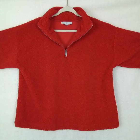 Loft Plus 1/4 Zip Fleece Lined Teddy‎ Bear Pullover Sweater Size 16/18 in Red - Picture 4 of 11